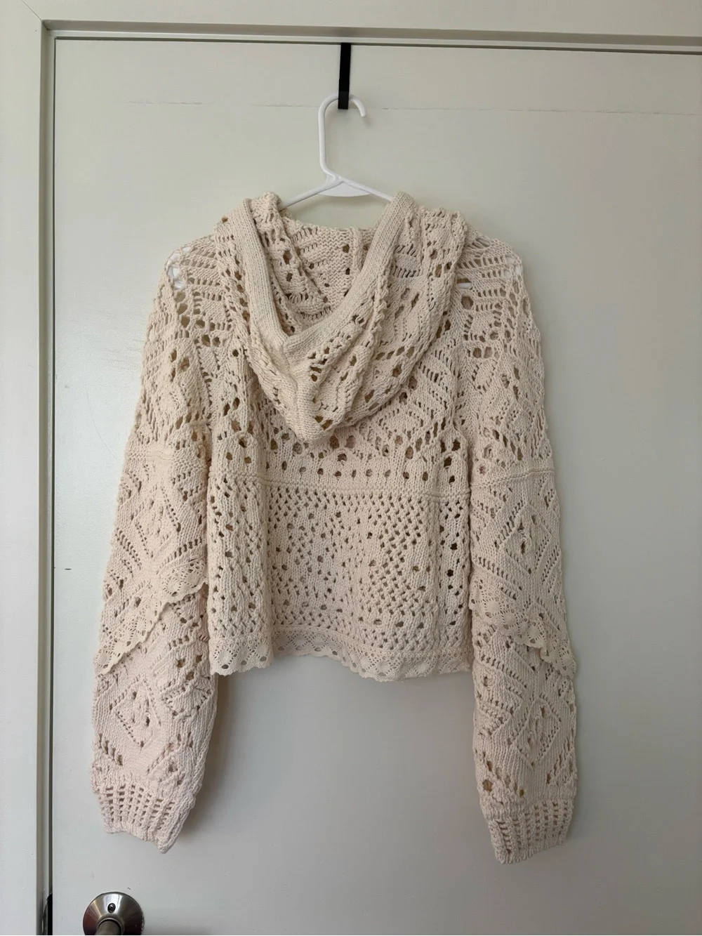 Anthropologie Ivory Crochet Hoodie